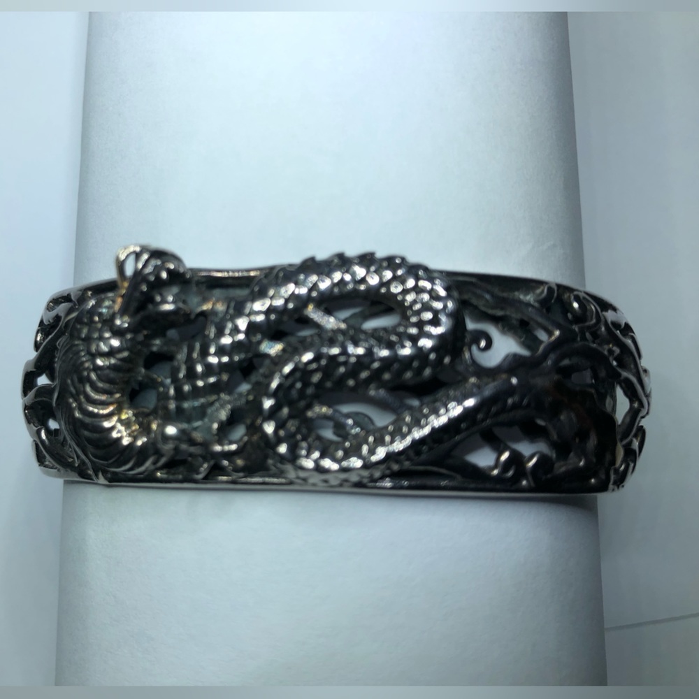 Dragon Bracelet Cuff 925 Sterling 18K yellow gold detailing